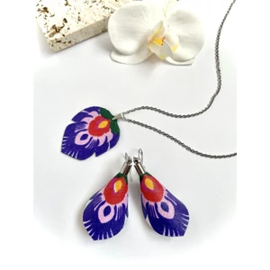 Lila népi mintás fülbevaló és nyaklánc szett