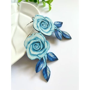 Kék rózsa levéllel fülbevaló