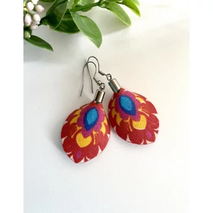 Piros népi mintás fülbevaló - kicsi