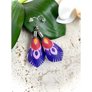 Lila népi mintás fülbevaló - kicsi