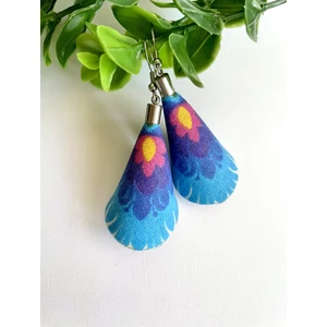 Kék népi mintás fülbevaló - kicsi