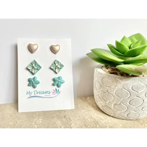 Türkiz- rose gold 3 db-os fülbevaló szett