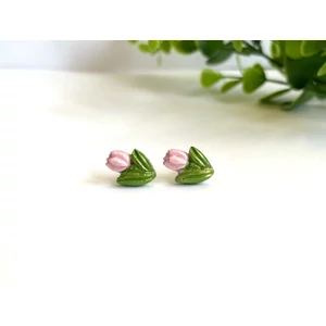 Tulipán fülbevaló - rózsaszín sötét levéllel (fémmentes változatban is kérheted)