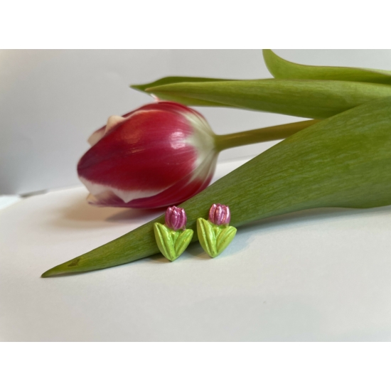 Tulipán fülbevaló - sötét rózsaszín