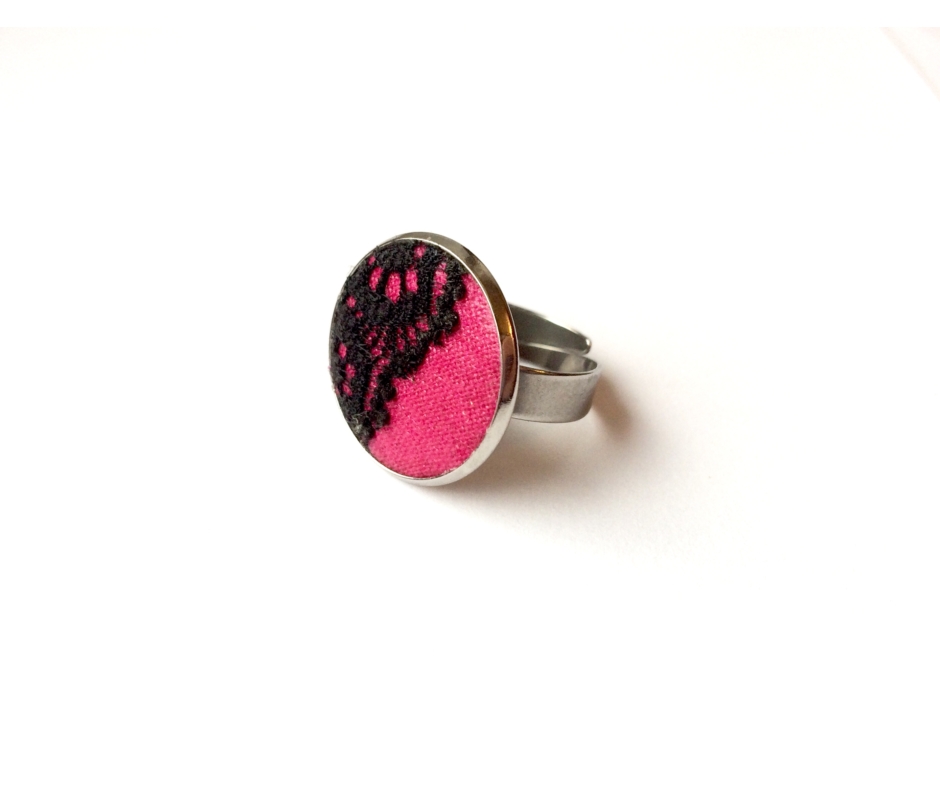Fekete/pink csipke gyűrű
