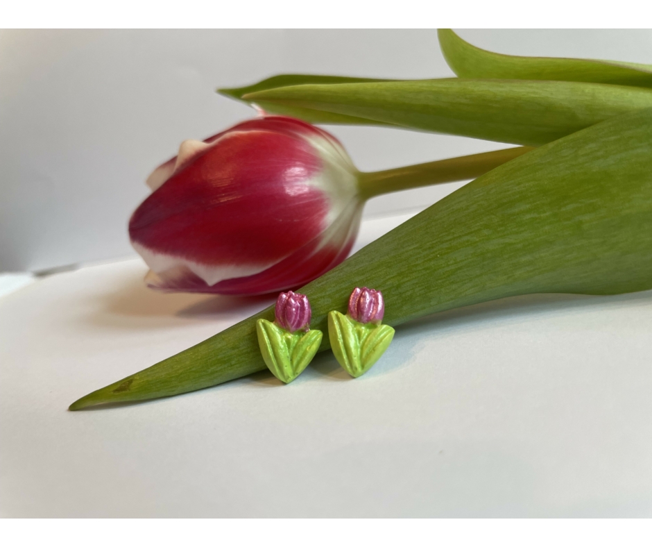 Tulipán fülbevaló - sötét rózsaszín